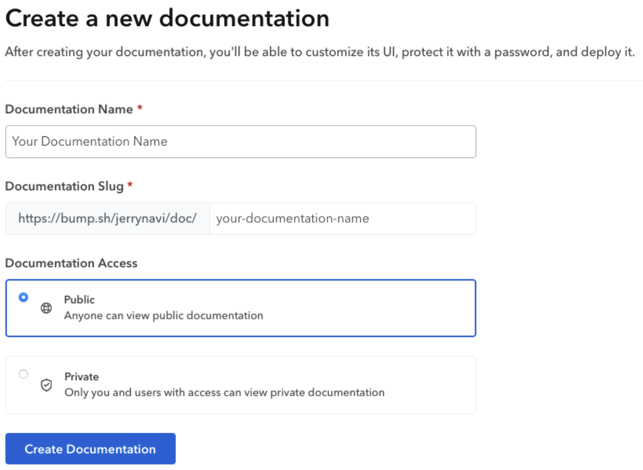 Create new documentation wizard