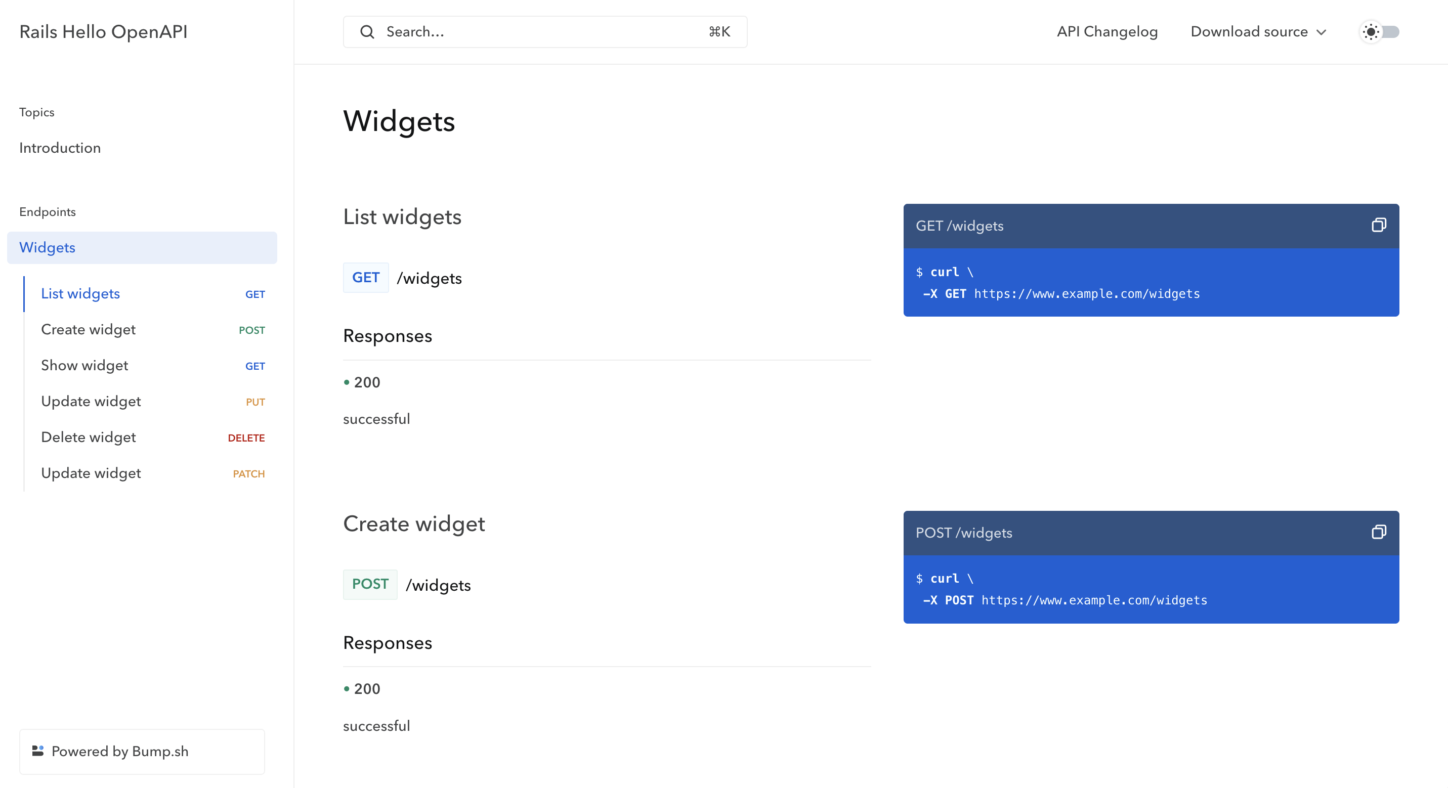 Bare bones of an OpenAPI document rendered by the Bump.sh hosted API documentation interface